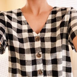 Linen Gingham Black + White Dressy Crop Top Trendy